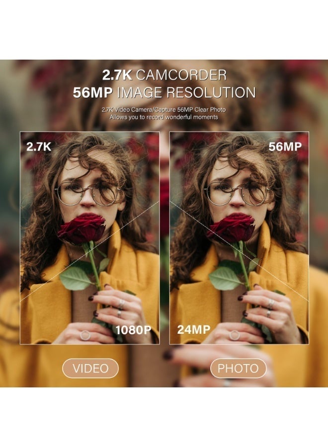 ديقيساند كاميرا رقمية محمولة بدقة 2.7K و56 ميجابكسل | زوم 16x + بطاريتين مزدوجتين + إضاءة LED | متعددة الاستخدامات لبث مباشر على يوتيوب والسفر والاجتماعات مع حبل كرتوني - Image 3